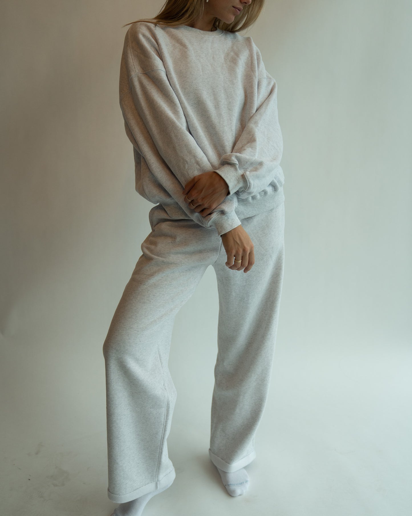 Just Lounging Crewneck - Heather White