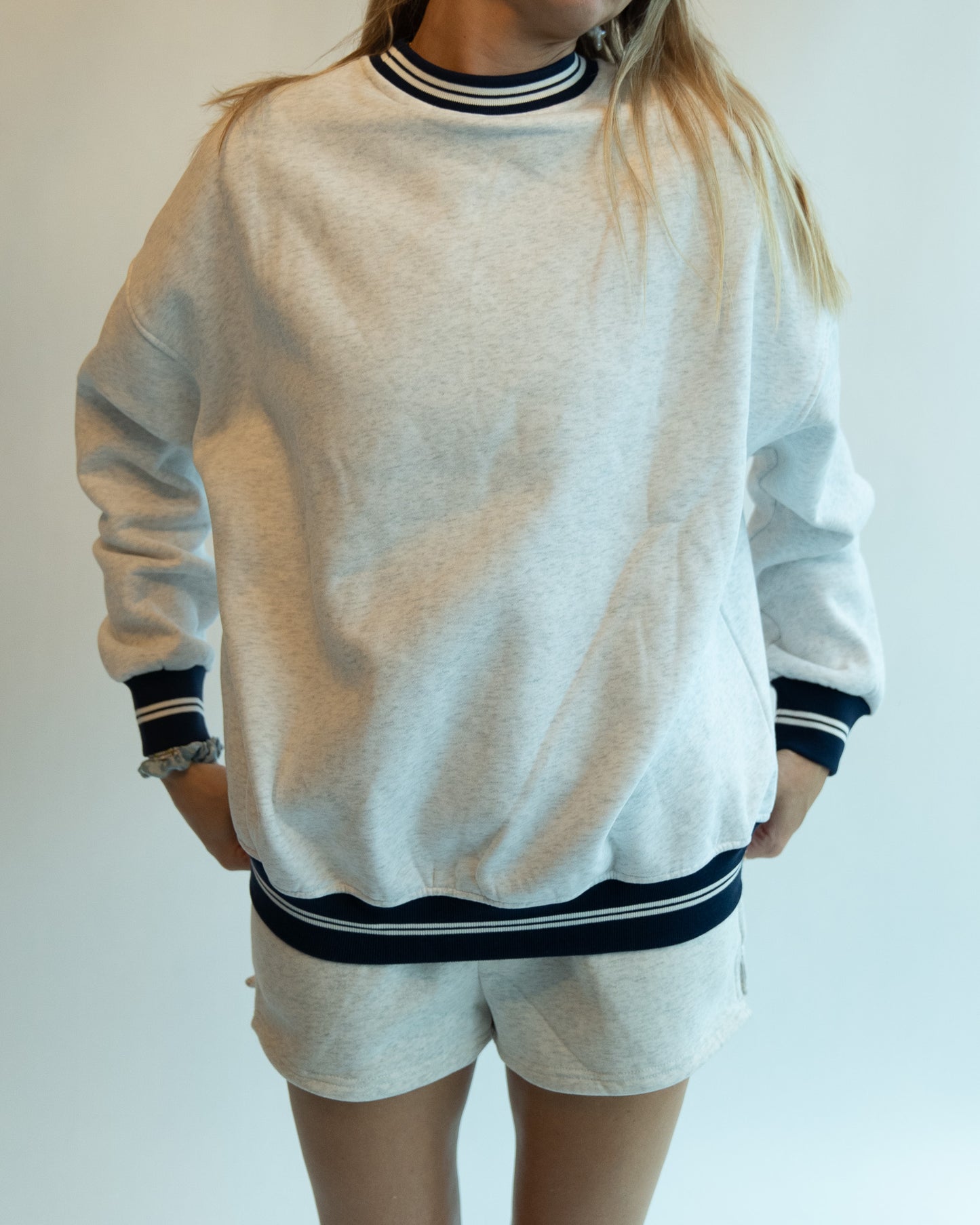 Varsity Crewneck - Navy/Heather Gray