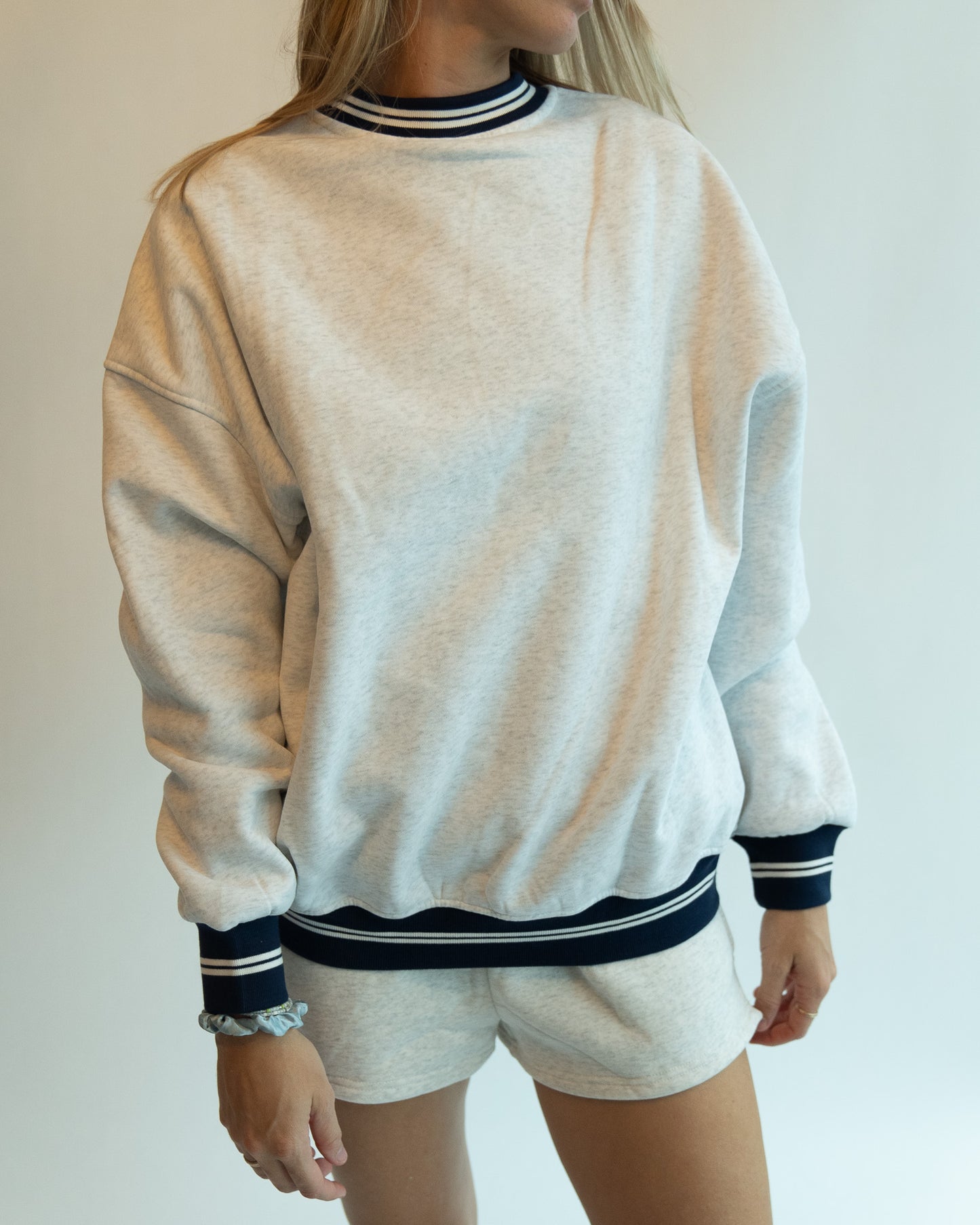 Varsity Crewneck - Navy/Heather Gray
