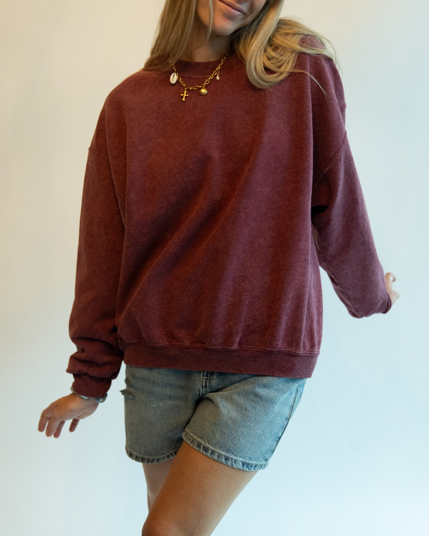 Recycled Washed Crew - Maroon