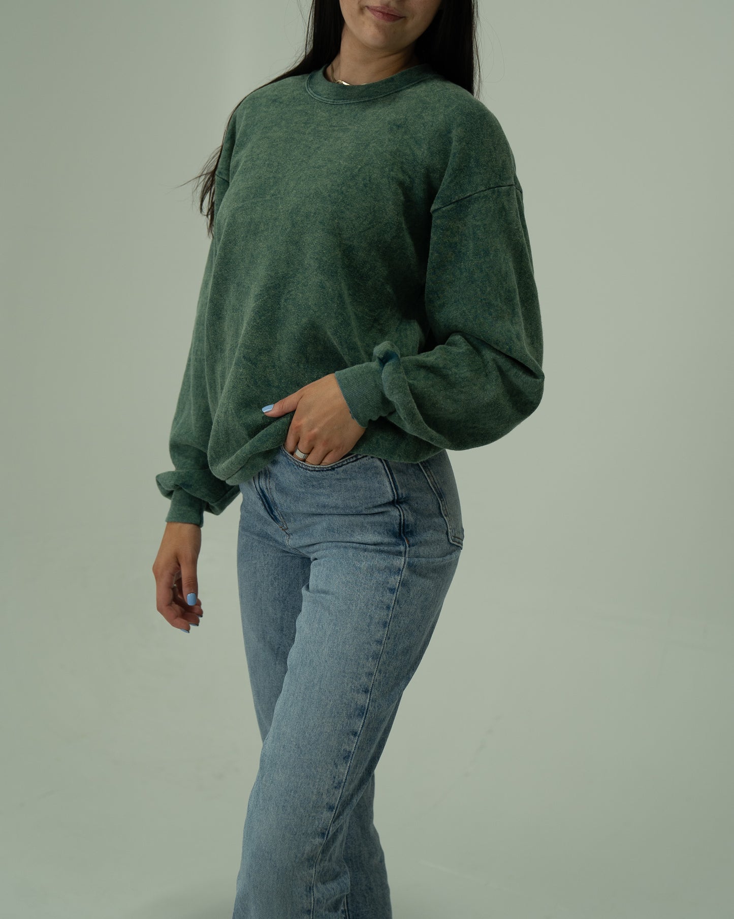 Recycled Washed Crew- Vintage Green